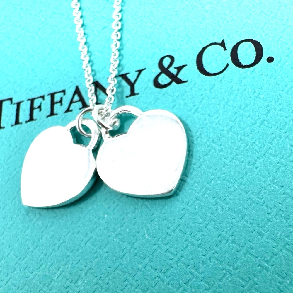 Authentic Tiffany & CO. Double Heart Sterling Silver 925 Necklace. - Picture 5 of 13